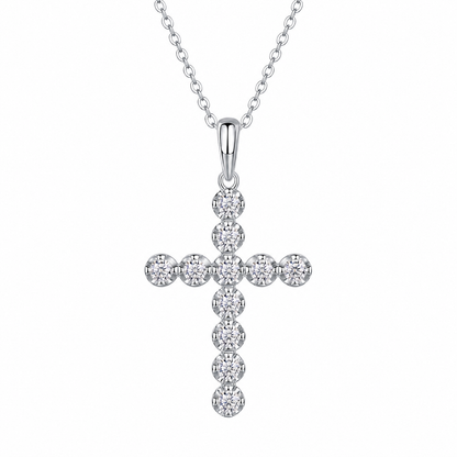 Cross Diamond Moissanite Pendant Necklace – S925 Sterling Silver Platinum-Plated