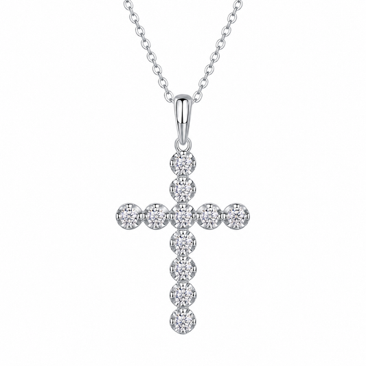 Cross Diamond Moissanite Pendant Necklace – S925 Sterling Silver Platinum-Plated