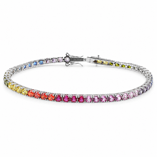Rainbow Tennis Bracelet – S925 Sterling Silver CZ, 2mm Unisex