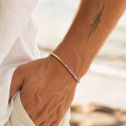 Rainbow Tennis Bracelet – S925 Sterling Silver CZ, 2mm Unisex