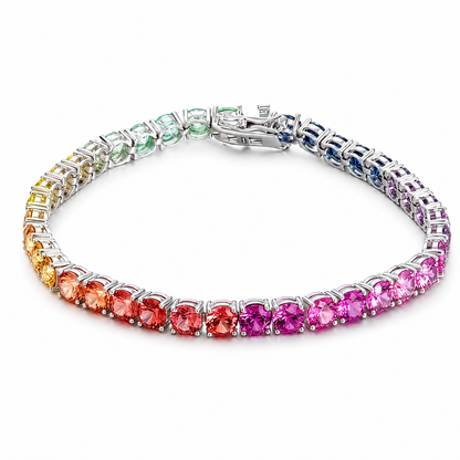 S925 Sterling Silver 5mm Rainbow Lab-Grown Gemstone Tennis Bracelet, Unisex