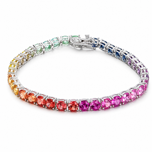 S925 Sterling Silver 5mm Rainbow Lab-Grown Gemstone Tennis Bracelet, Unisex