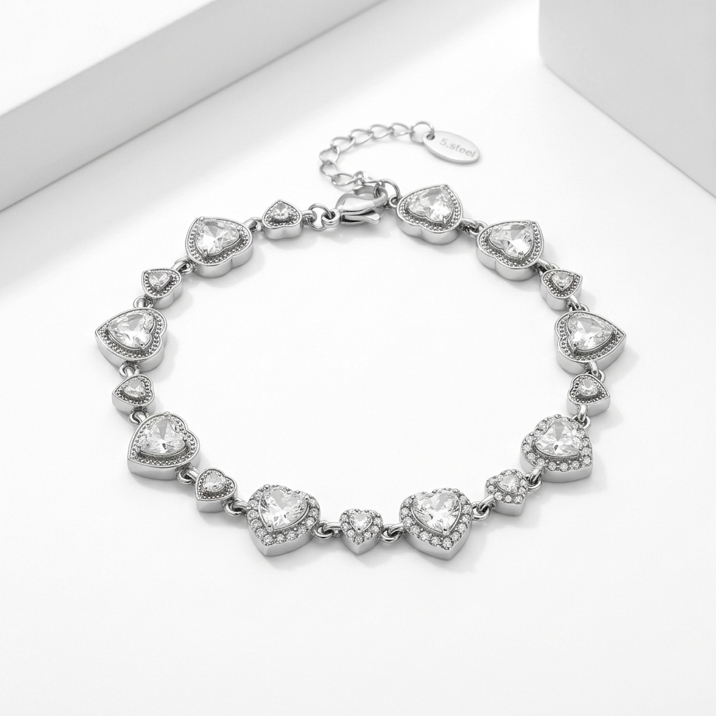 Crystal Heart Charm Bracelet — 18K Gold Plated