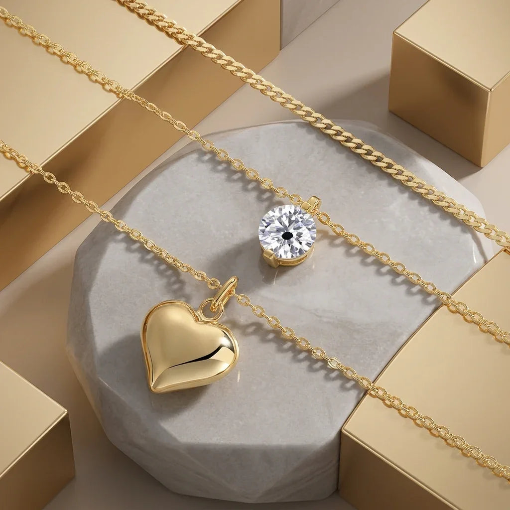 Necklace With Top-quality Moissanite, S925 Silver Electroplated With Gold