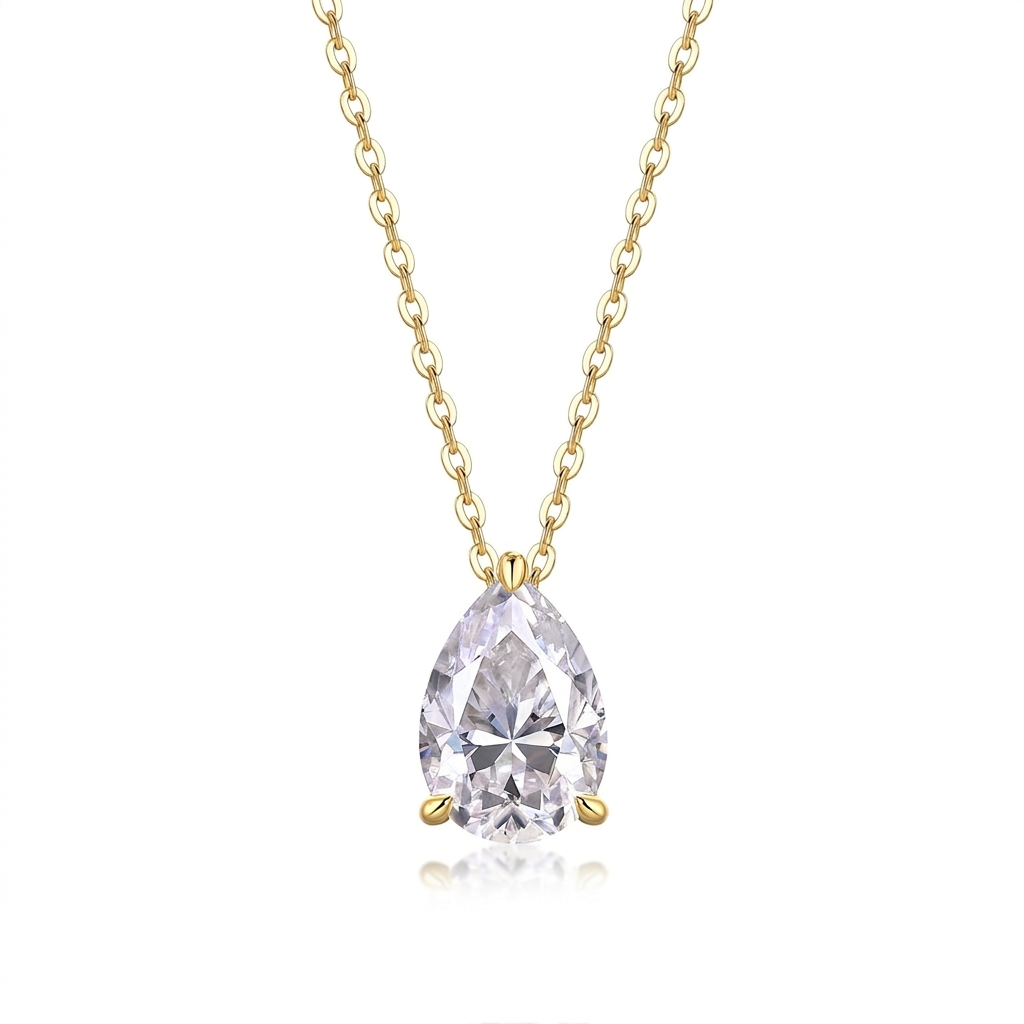 Necklace Set With Pear-shaped Moissanite S925 Sterling Silver Electroplated With Gold