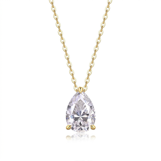 Necklace Set With Pear-shaped Moissanite S925 Sterling Silver Electroplated With Gold