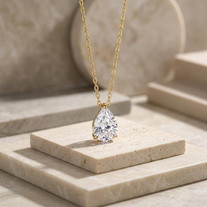 Necklace Set With Pear-shaped Moissanite S925 Sterling Silver Electroplated With Gold