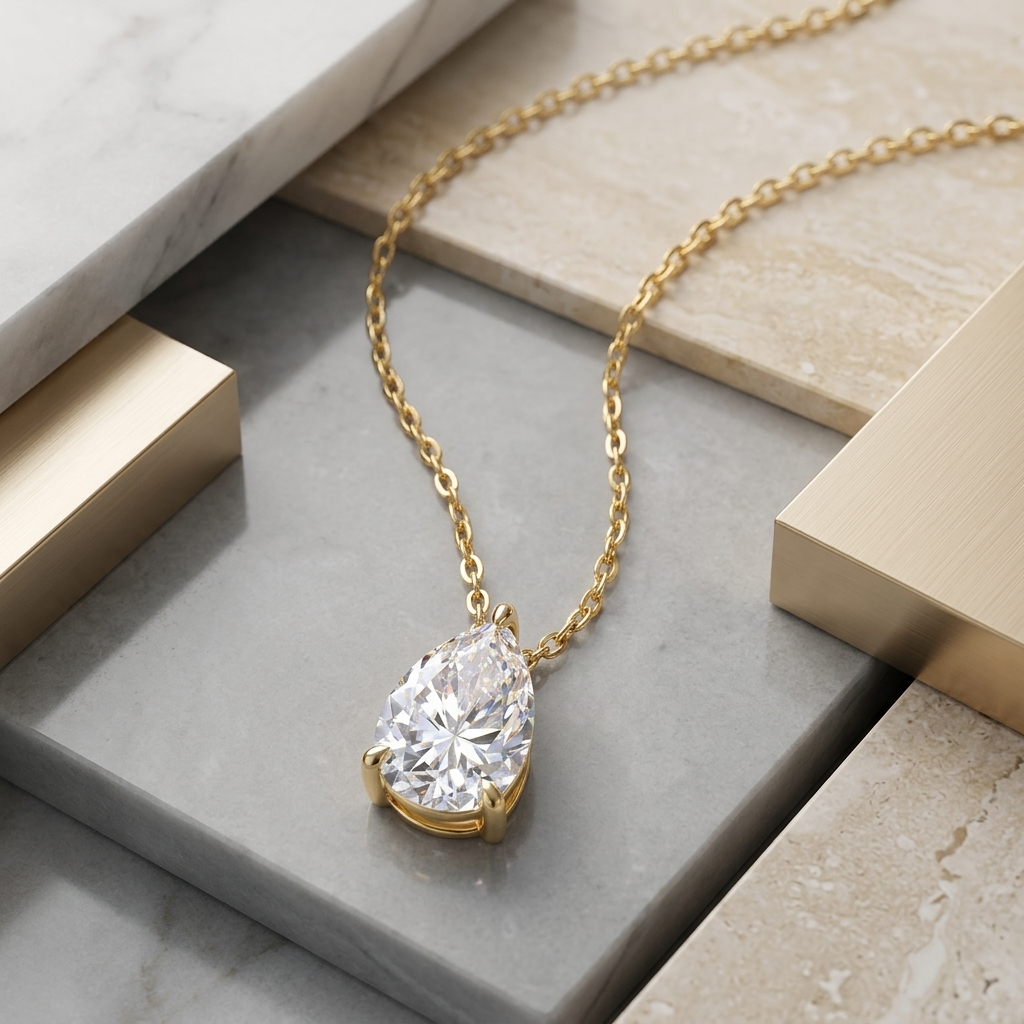 Necklace Set With Pear-shaped Moissanite S925 Sterling Silver Electroplated With Gold