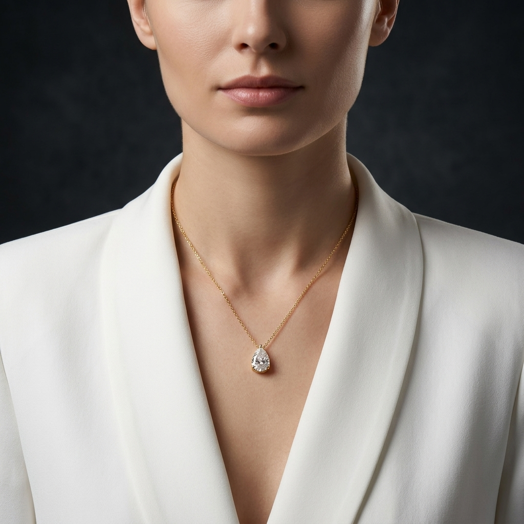 Necklace Set With Pear-shaped Moissanite S925 Sterling Silver Electroplated With Gold