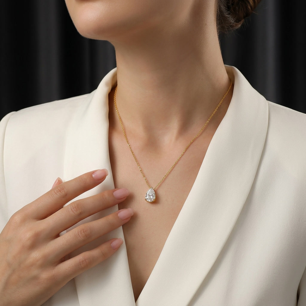 Necklace Set With Pear-shaped Moissanite S925 Sterling Silver Electroplated With Gold