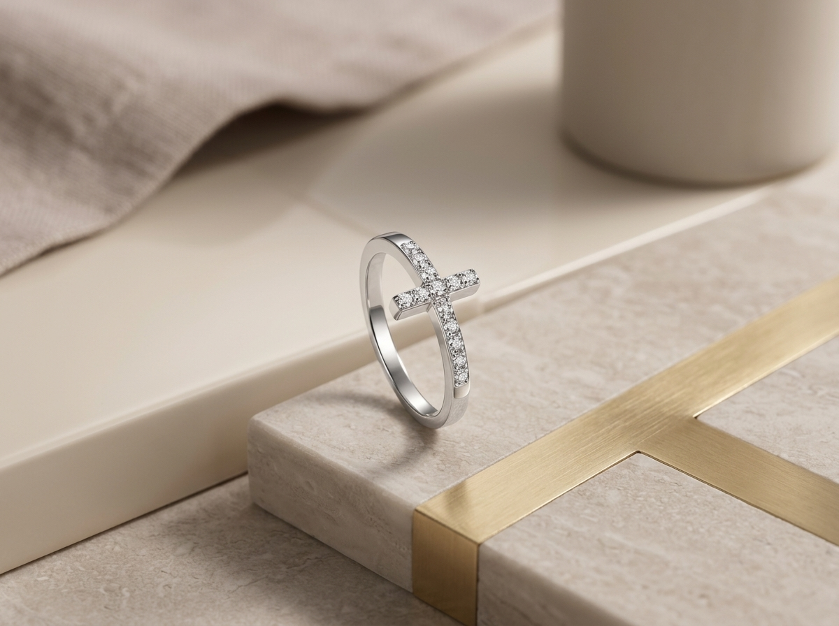 Holy Light Cross Moissanite Wedding Ring in Gold-Plated S925 Silver