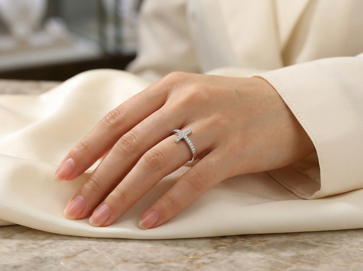 Holy Light Cross Moissanite Wedding Ring in Gold-Plated S925 Silver