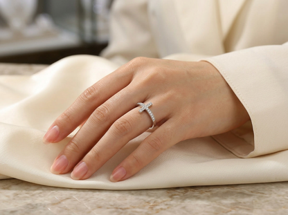Holy Light Cross Moissanite Wedding Ring in Gold-Plated S925 Silver