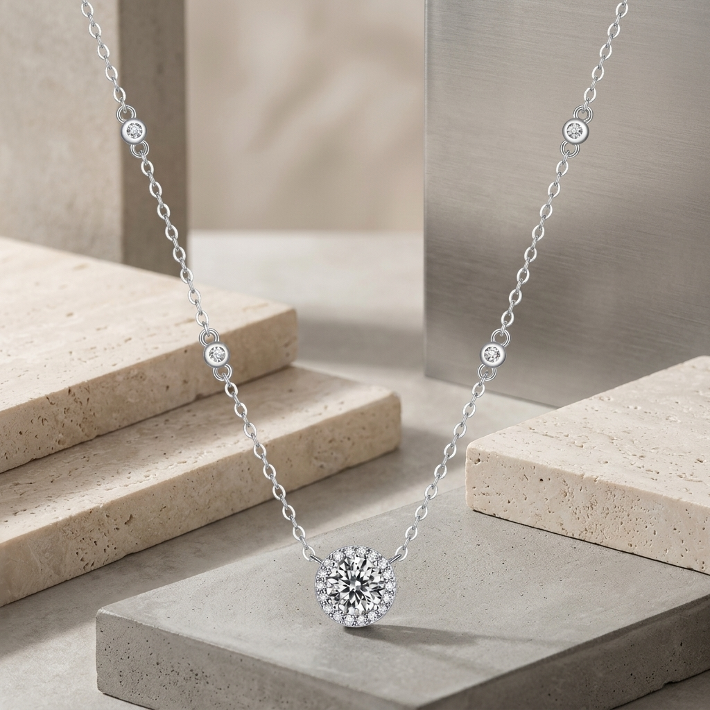Necklace Pendant Set With Top-quality Moissanite S925 Silver And Platinum-plated