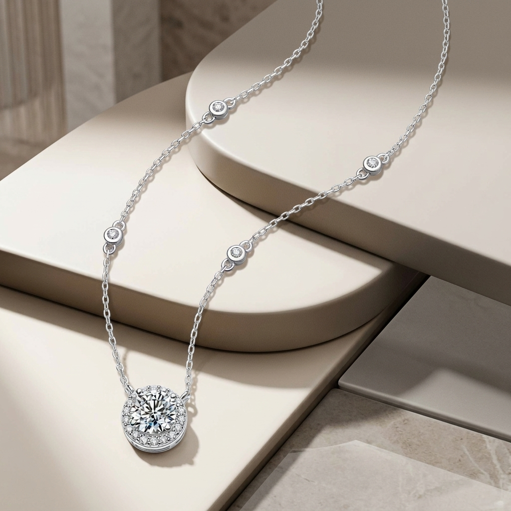 Necklace Pendant Set With Top-quality Moissanite S925 Silver And Platinum-plated