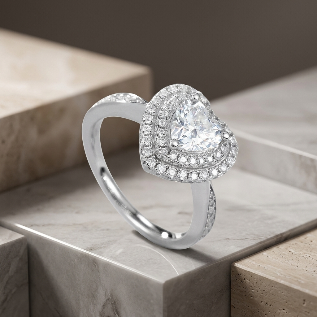 Ring Heart Shaped Luxury Jewelry Silver S925 Silver-plated Platinum