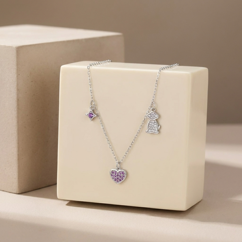 Love Star Puppy Pendant Necklace S925 Sterling Silver