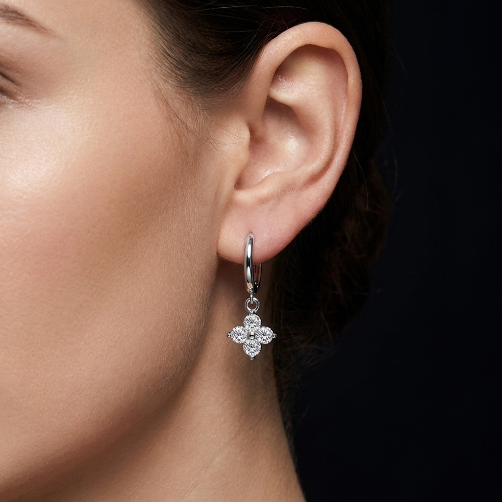 Four-leaf clover earrings, Moissanite 925 sterling silver earrings