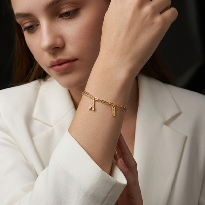Silver Bracelet With K Gold-Plated Eiffel Tower Pendant S925 Sterling