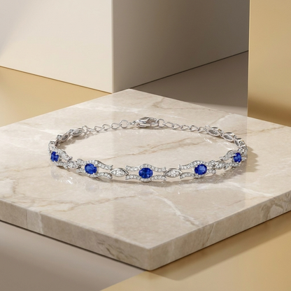 Elegant Blue Gemstone Bracelet Ladies' S925 Sterling Silver Set High-Quality