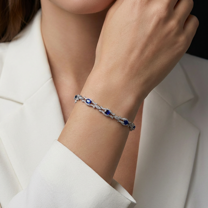 Elegant Blue Gemstone Bracelet Ladies' S925 Sterling Silver Set High-Quality