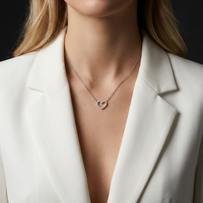 S925 Sterling Silver Simple Full Diamond Heart Pendant Necklace