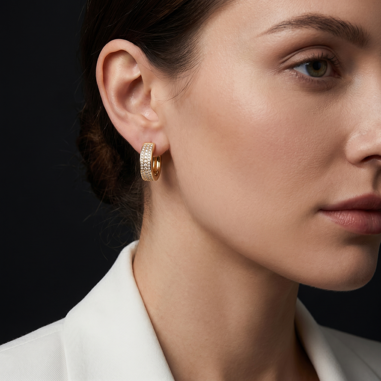 Triple Row Pavé Huggie Earrings — 18K Gold Plated S925 Silver | CZ Hoop | Gift for Her