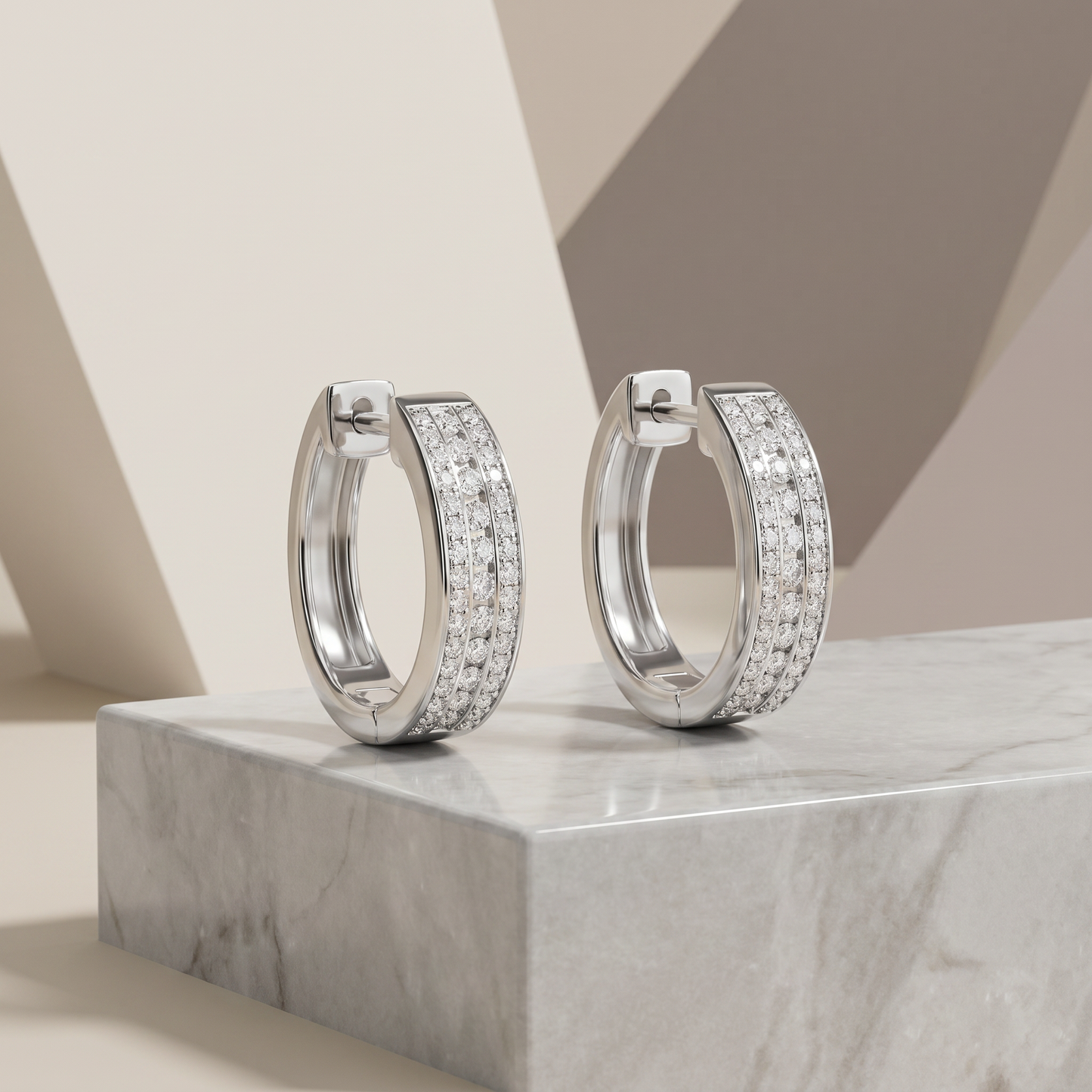 Triple Row Pavé Huggie Earrings — 18K Gold Plated S925 Silver | CZ Hoop | Gift for Her
