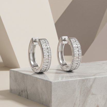 Triple Row Pavé Huggie Earrings — 18K Gold Plated S925 Silver | CZ Hoop | Gift for Her