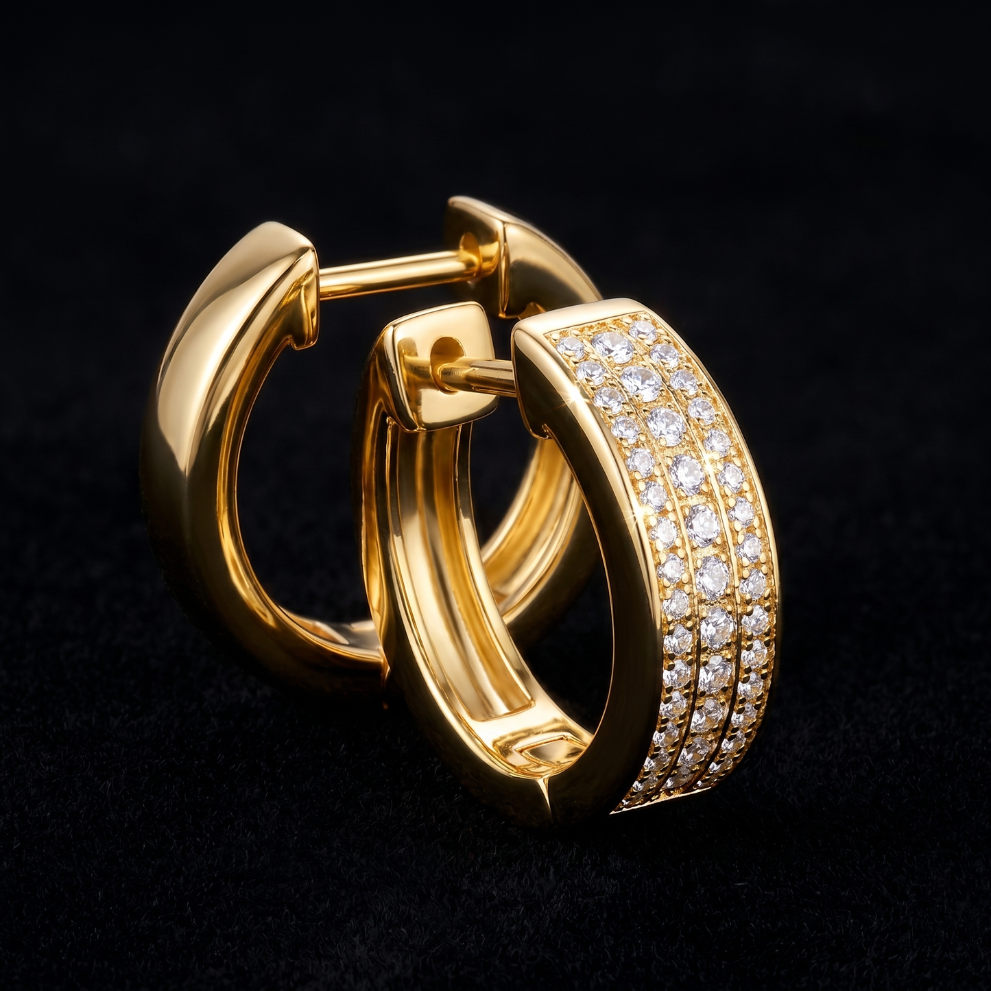 Triple Row Pavé Huggie Earrings — 18K Gold Plated S925 Silver | CZ Hoop | Gift for Her