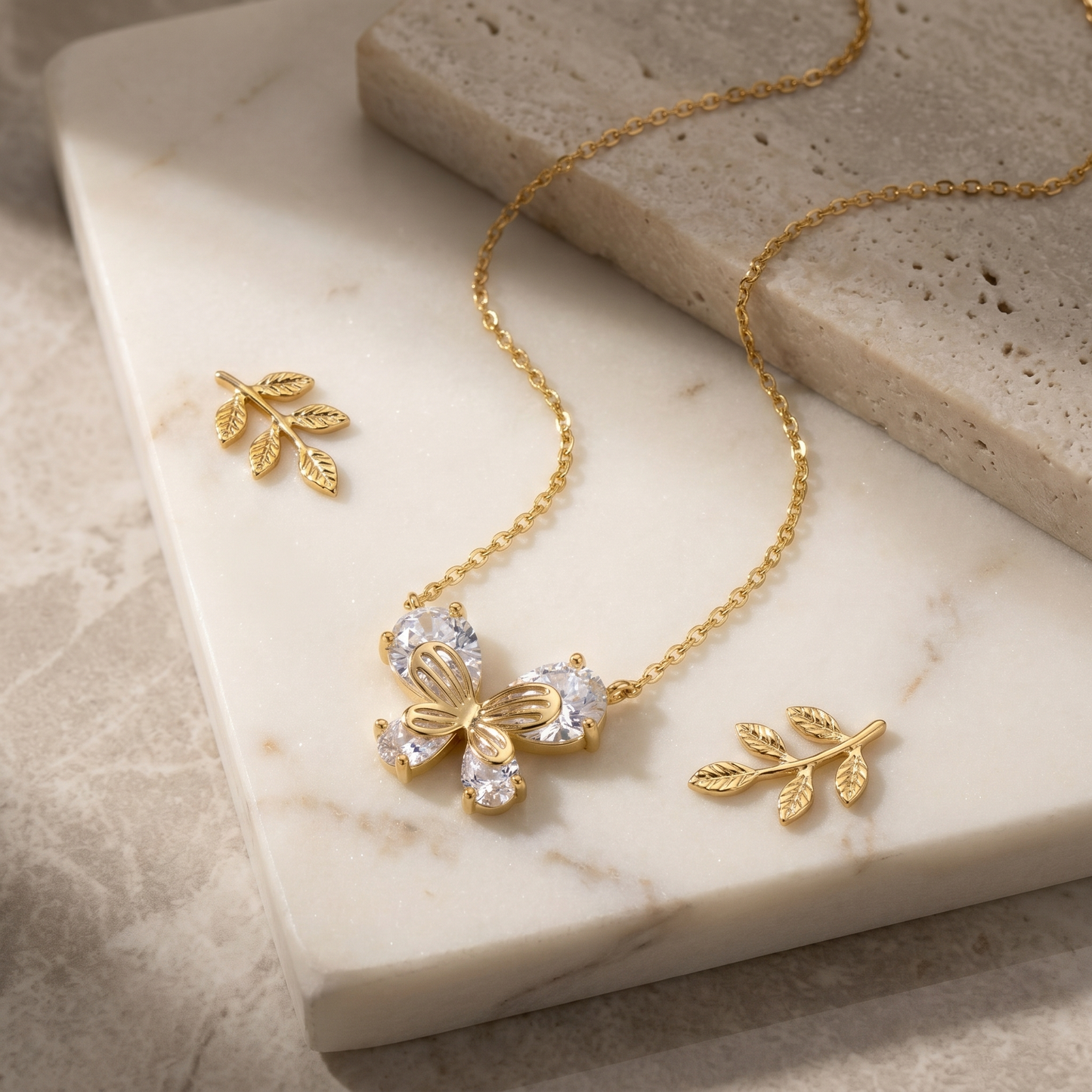 Pear-Cut Crystal Butterfly Pendant Necklace 925 Sterling Silver