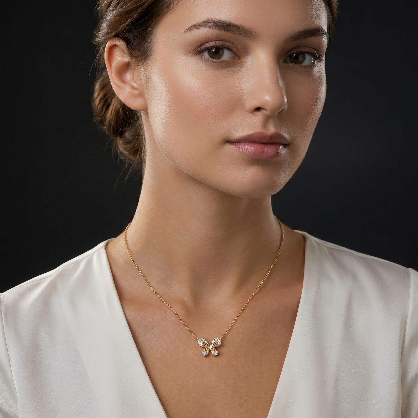 Pear-Cut Crystal Butterfly Pendant Necklace 925 Sterling Silver