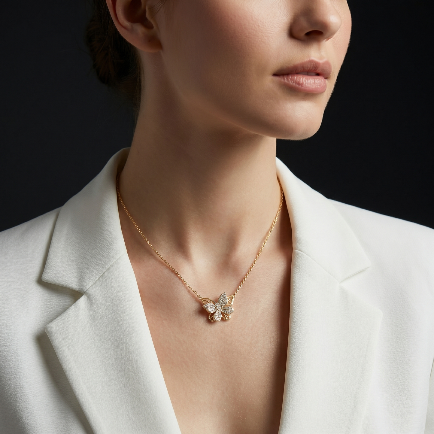 Sparkling Butterfly Pendant Necklace with Fine Diamond Accents S925 Sterling gold plating