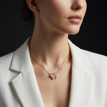 Sparkling Butterfly Pendant Necklace with Fine Diamond Accents S925 Sterling gold plating