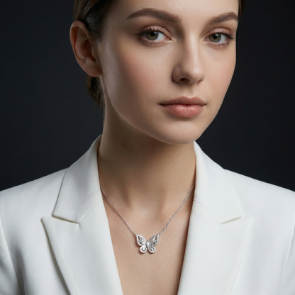 Butterfly Pendant Necklace with Shimmering Stones S925 Sterling