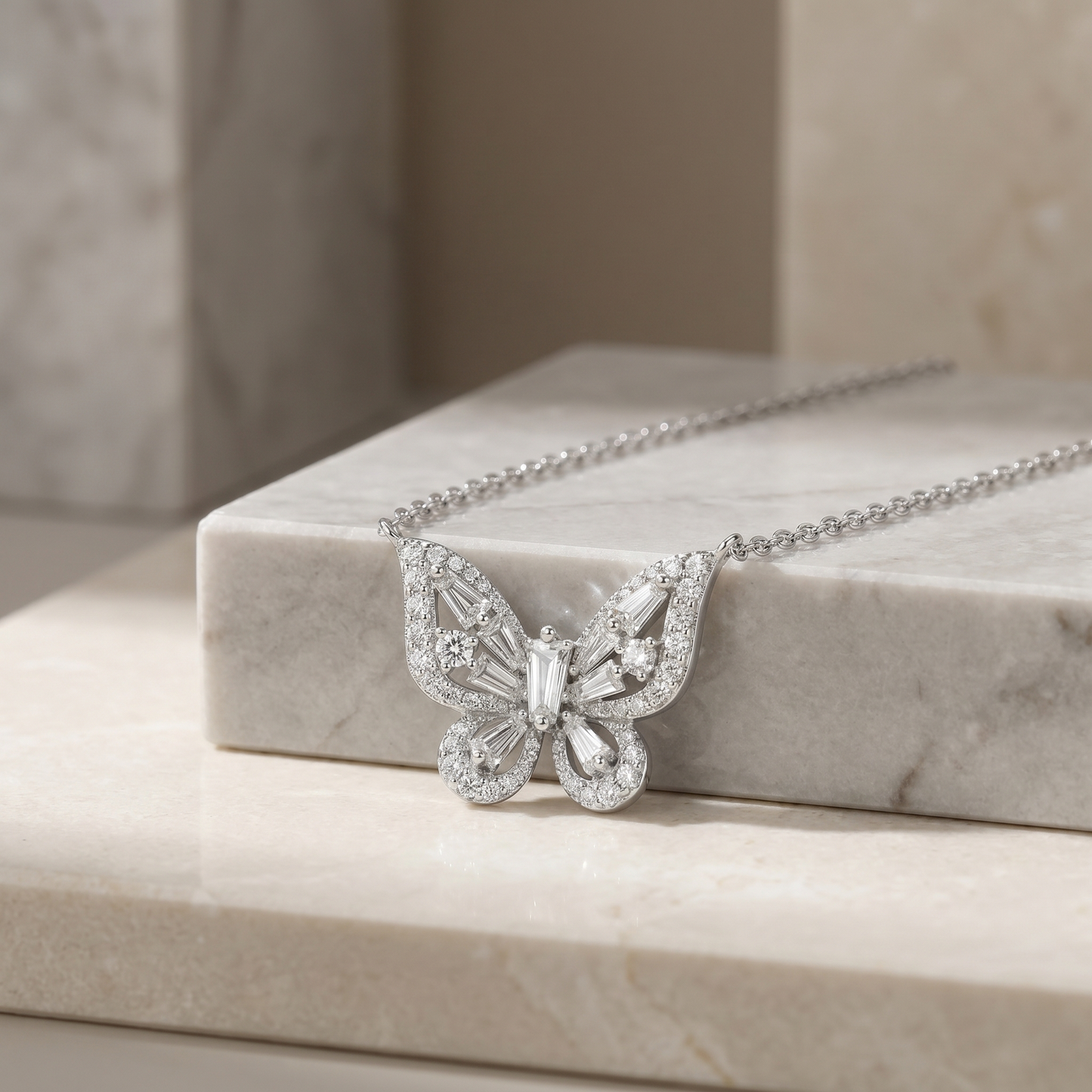 Butterfly Pendant Necklace with Shimmering Stones S925 Sterling