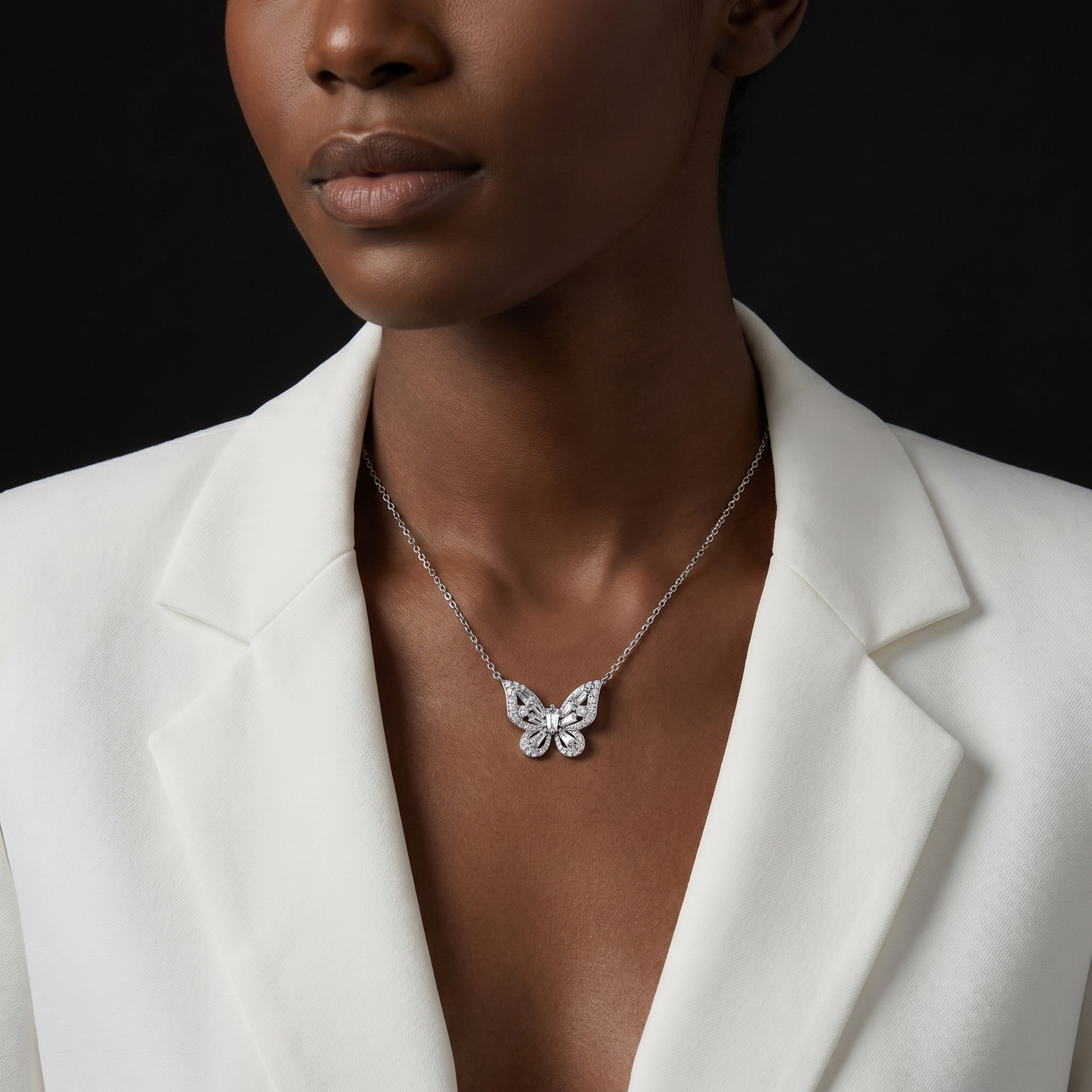 Butterfly Pendant Necklace with Shimmering Stones S925 Sterling