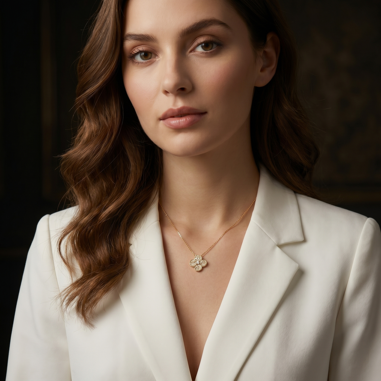 Scrolled Diamond Clover Pendant Necklace with Fine Box Chain S925 Sterling Silver gold plating