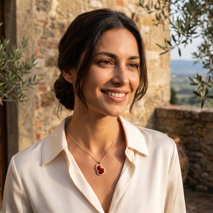 Red Carnelian Hulu Gourd Pendant Necklace with Sparkling Crystal Halo S925 Sterling gold plating