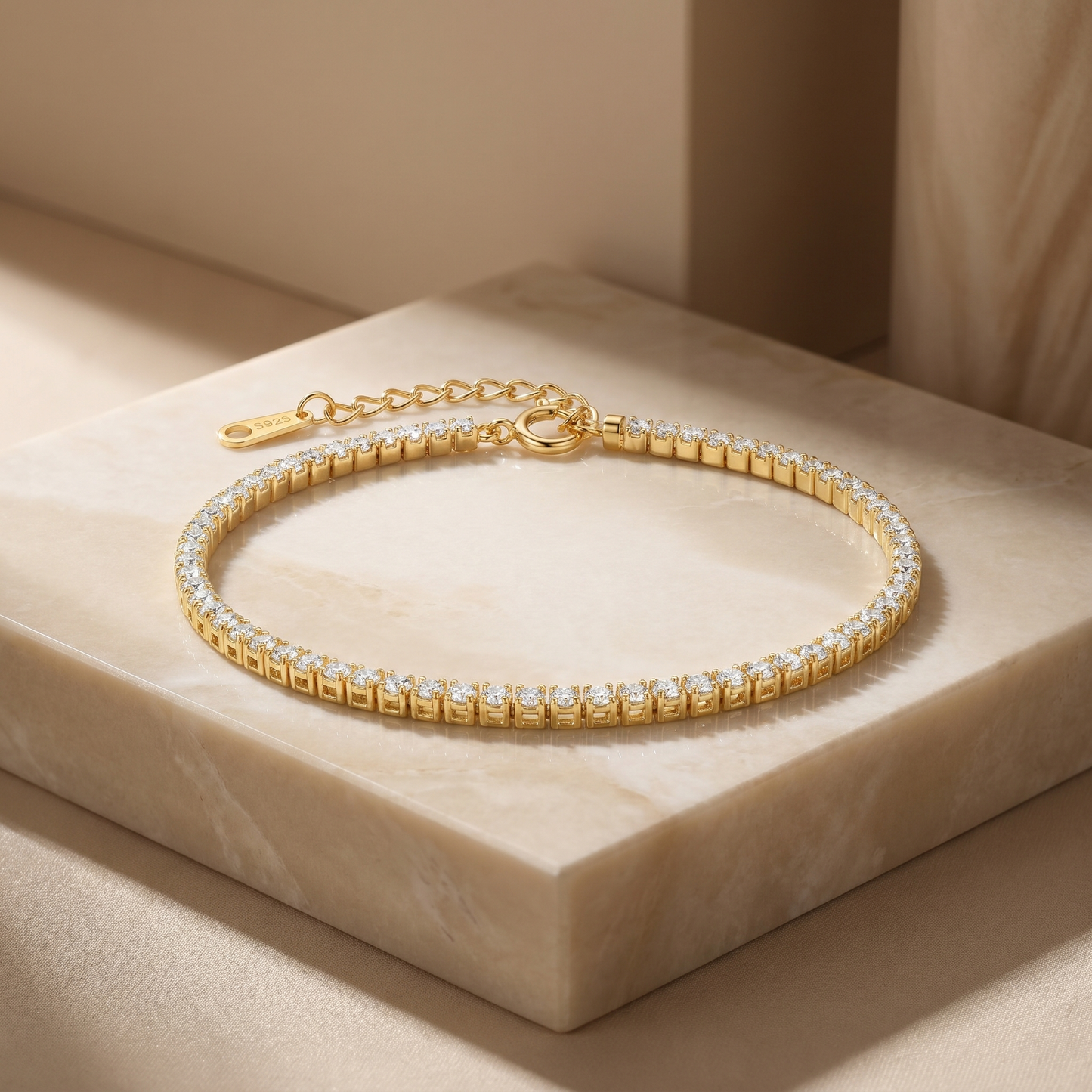 Bracelet Featuring Radiant Round Cut Cubic Zirconia Stones S925 Sterling gold plating