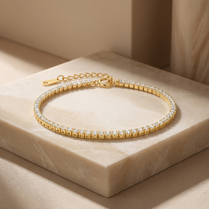 Bracelet Featuring Radiant Round Cut Cubic Zirconia Stones S925 Sterling gold plating