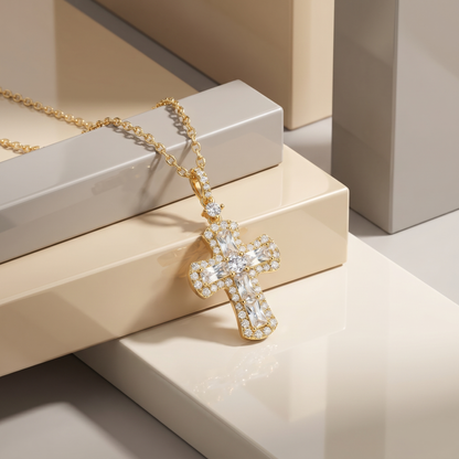 Elegant Round Cut Cross Pendant Necklace in Radiant Finish S925 Sterling gold plating