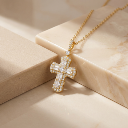 Elegant Round Cut Cross Pendant Necklace in Radiant Finish S925 Sterling gold plating