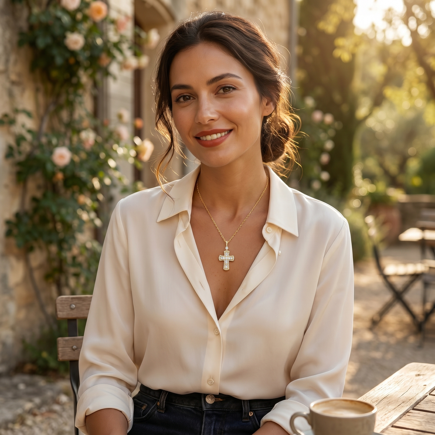 Elegant Round Cut Cross Pendant Necklace in Radiant Finish S925 Sterling gold plating