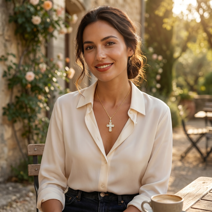Elegant Round Cut Cross Pendant Necklace in Radiant Finish S925 Sterling gold plating