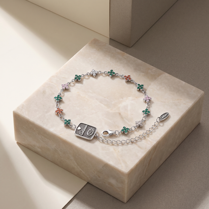 Colorful Floral Charm Bracelet S925 Silver | CZ Flower Garden | Dainty Women's Jewelry