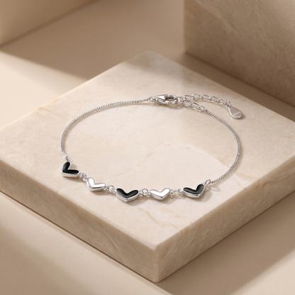 Black & White Heart Bracelet — S925 Silver Enamel | Minimalist Gift for Her
