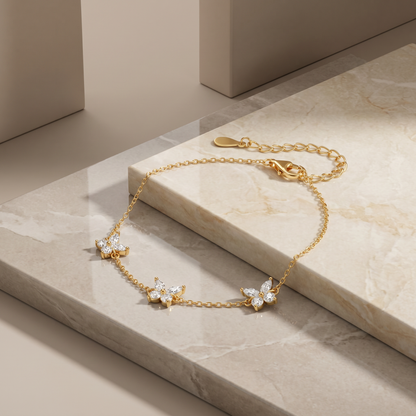 Triple Butterfly Bracelet — 18K Gold Plated S925 Silver CZ | Dainty Gift for Her
