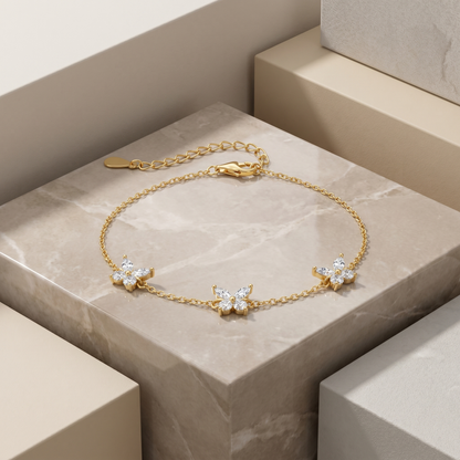 Triple Butterfly Bracelet — 18K Gold Plated S925 Silver CZ | Dainty Gift for Her