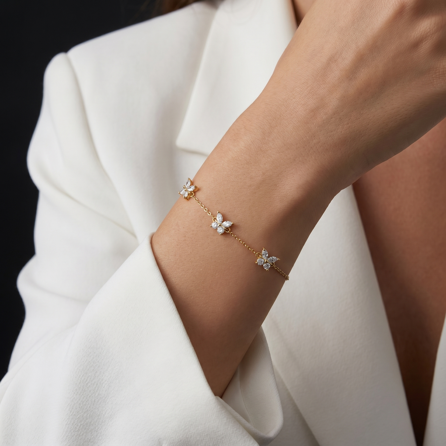 Triple Butterfly Bracelet — 18K Gold Plated S925 Silver CZ | Dainty Gift for Her